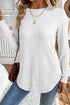 Ribbed Texture Round Neck Drop Shoulder Rounded Hem Knit Top